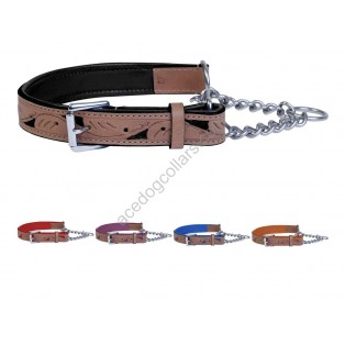 Ace Handcrafted ~ Adjustable PADDED Half check Genuine Leather Dog Collar (Red Lining)